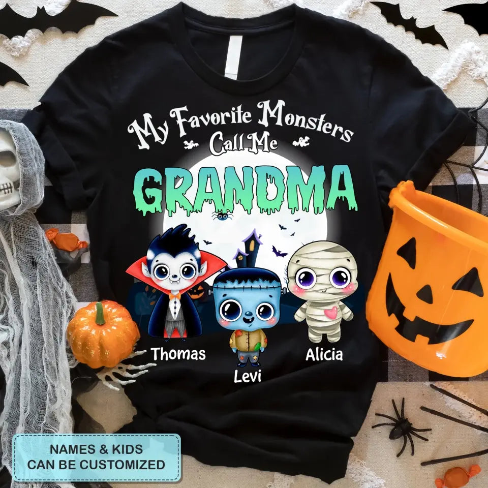Personalized Custom T-shirt - Halloween, Appreciation Gift For Grandma - My Favorite Monsters Call Me Grandma
