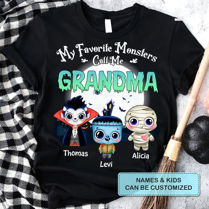 Personalized Custom T-shirt - Halloween, Appreciation Gift For Grandma - My Favorite Monsters Call Me Grandma