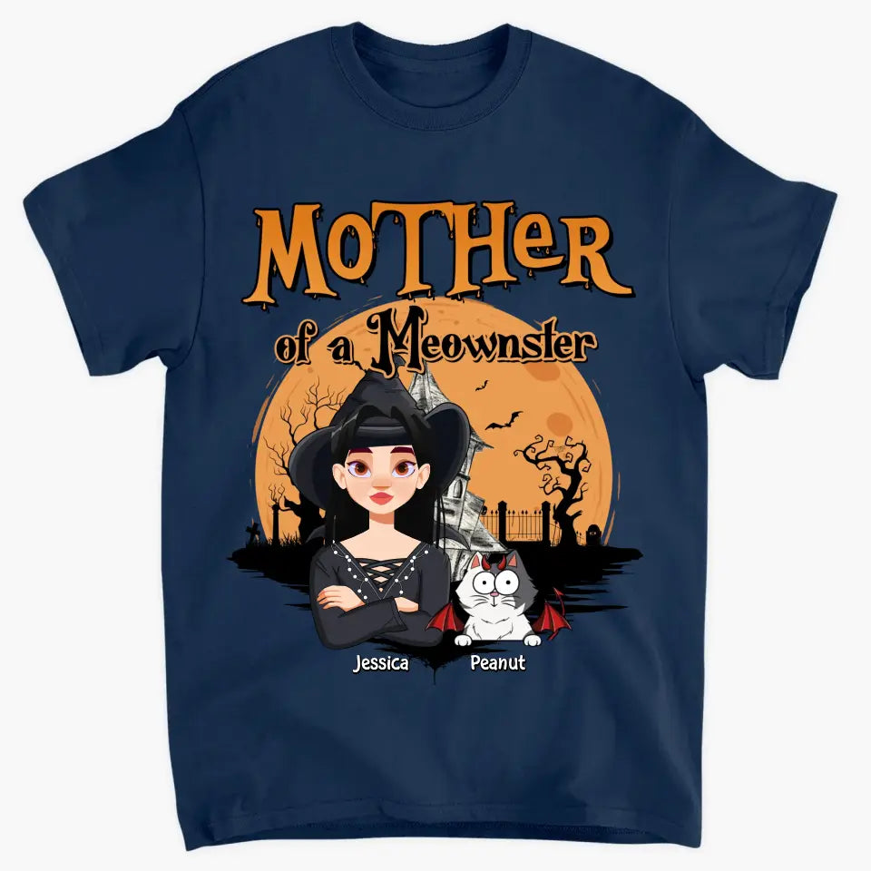Personalized Custom T-shirt - Halloween Gift For Cat Mom, Cat Lover - Mother Of Meownsters