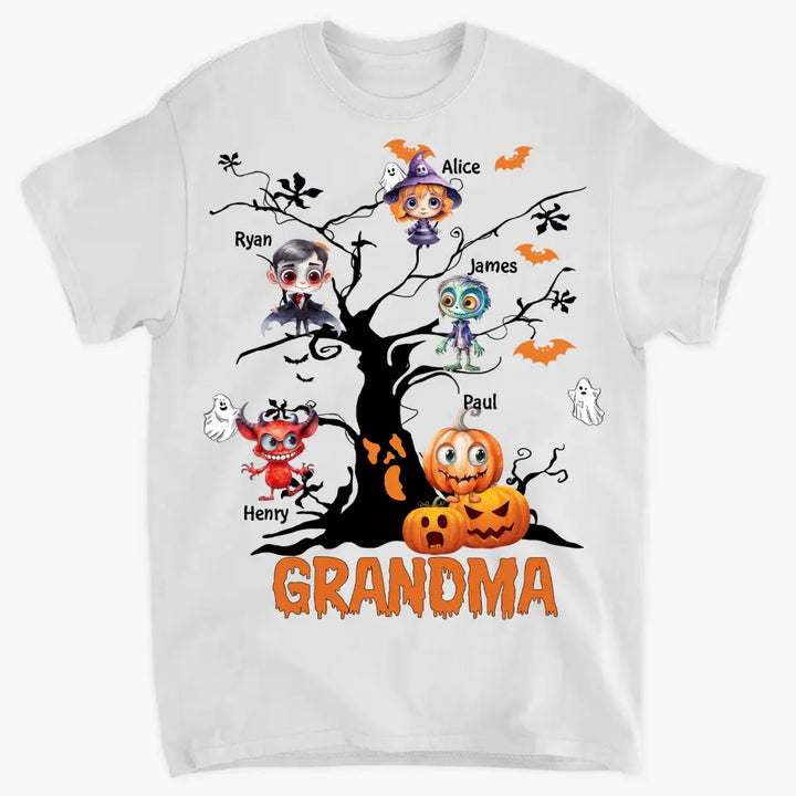 Personalized Custom T-shirt - Halloween Gift For Grandma, Mom, Dad - Halloween Monsters Kid Tree