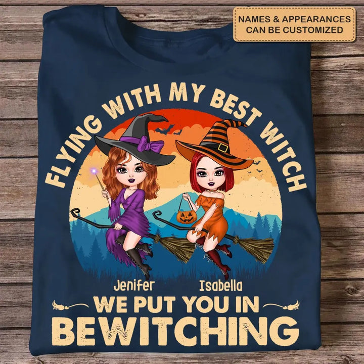 Personalized Custom T-shirt - Halloween Gift For Friend - Flying With My Best Witch