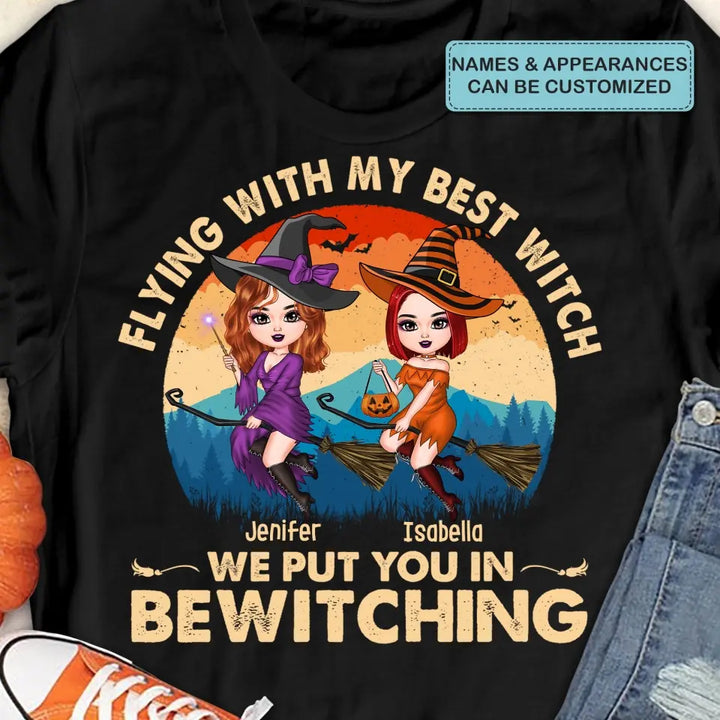 Personalized Custom T-shirt - Halloween Gift For Friend - Flying With My Best Witch