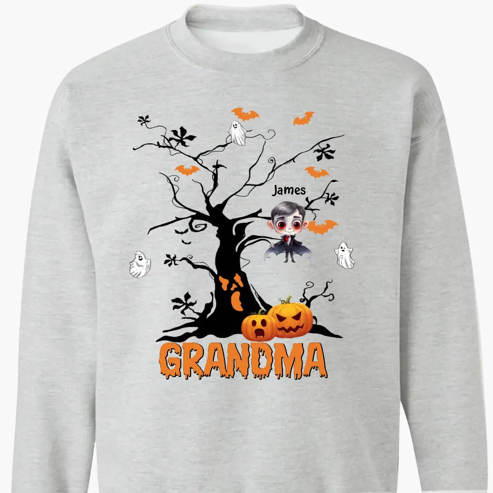 Personalized Custom T-shirt - Halloween Gift For Grandma, Mom, Dad - Halloween Monsters Kid Tree