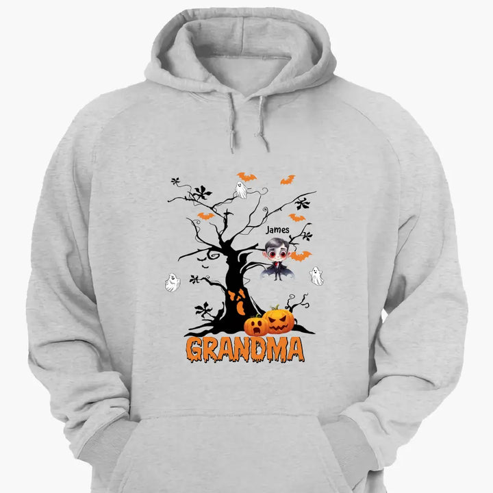 Personalized Custom T-shirt - Halloween Gift For Grandma, Mom, Dad - Halloween Monsters Kid Tree