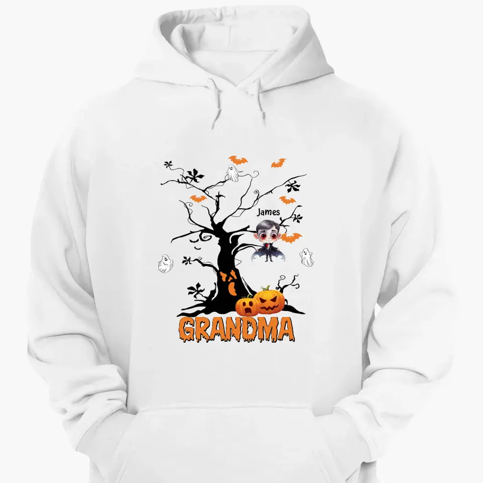 Personalized Custom T-shirt - Halloween Gift For Grandma, Mom, Dad - Halloween Monsters Kid Tree