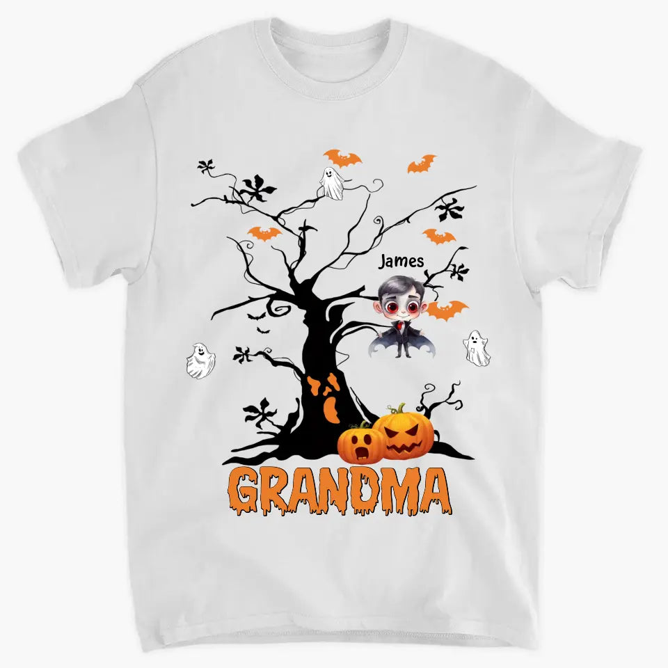 Personalized Custom T-shirt - Halloween Gift For Grandma, Mom, Dad - Halloween Monsters Kid Tree