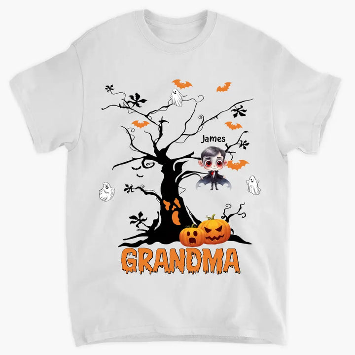 Personalized Custom T-shirt - Halloween Gift For Grandma, Mom, Dad - Halloween Monsters Kid Tree
