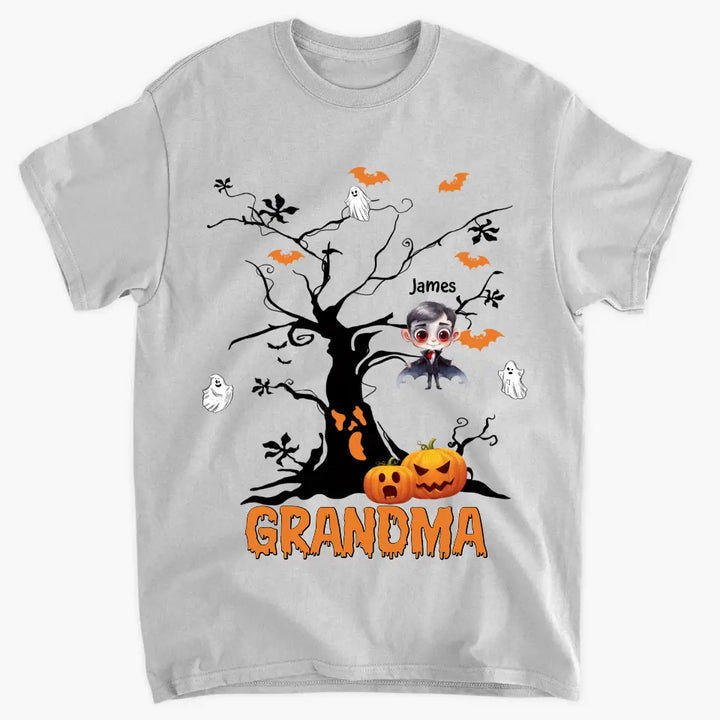 Personalized Custom T-shirt - Halloween Gift For Grandma, Mom, Dad - Halloween Monsters Kid Tree