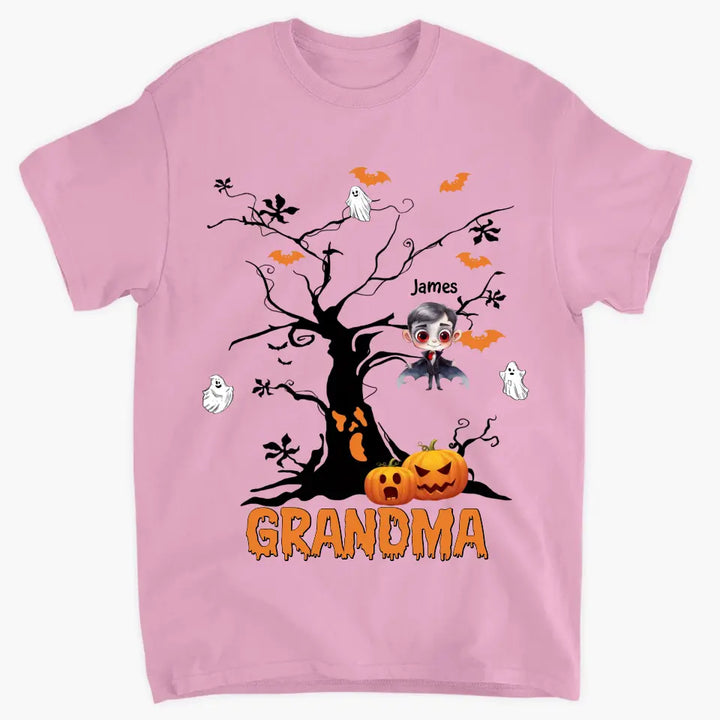 Personalized Custom T-shirt - Halloween Gift For Grandma, Mom, Dad - Halloween Monsters Kid Tree
