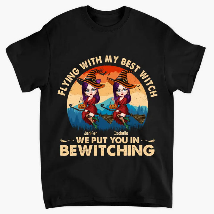Personalized Custom T-shirt - Halloween Gift For Friend - Flying With My Best Witch
