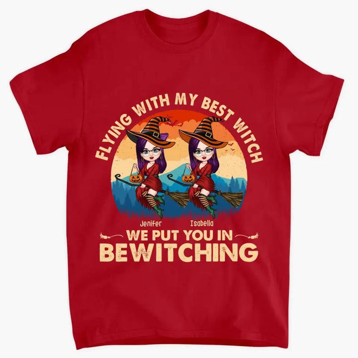 Personalized Custom T-shirt - Halloween Gift For Friend - Flying With My Best Witch