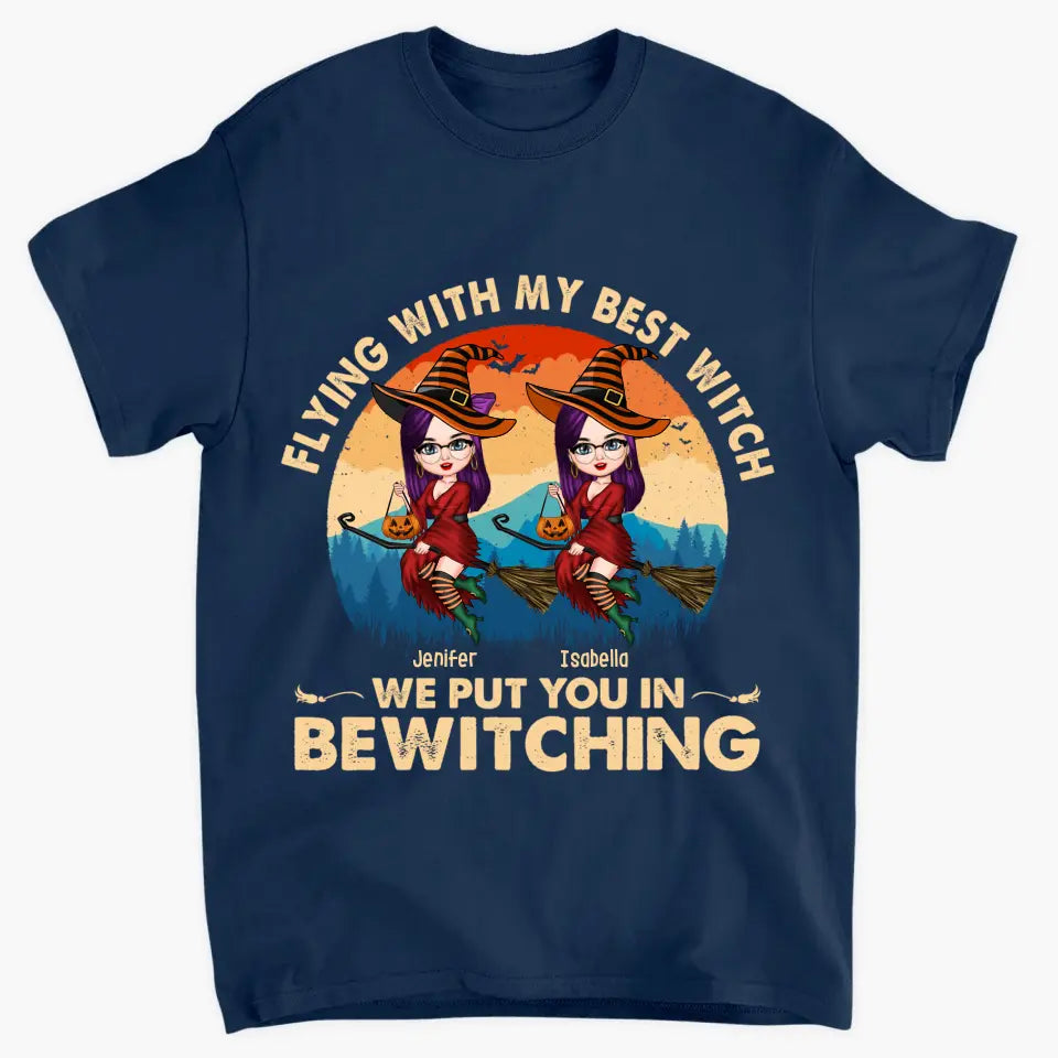 Personalized Custom T-shirt - Halloween Gift For Friend - Flying With My Best Witch