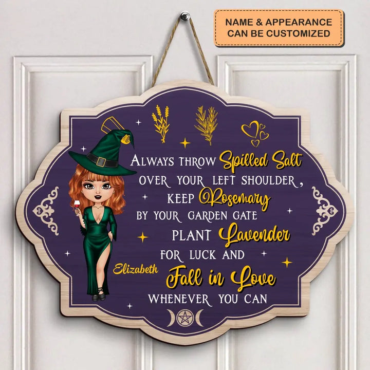 Personalized Custom Door Sign - Halloween, Welcoming Gift For Wiccan - Fall In Love Whenever You Can