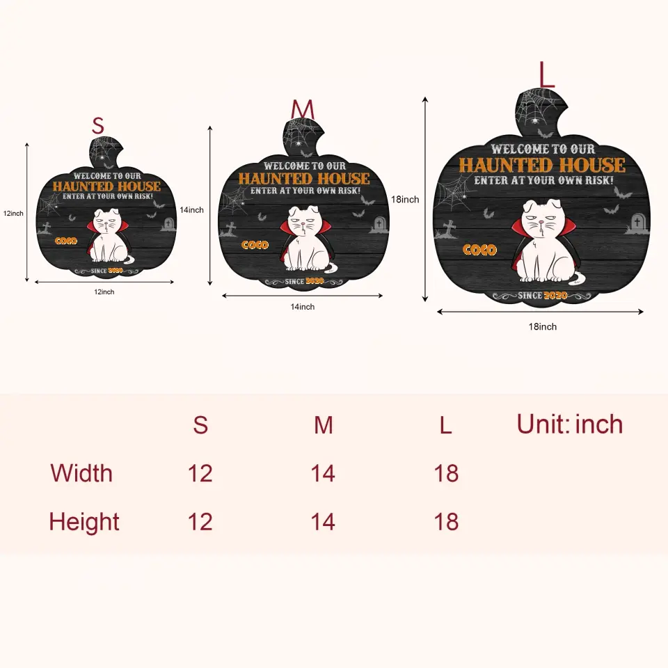 Personalized Custom Door Sign - Halloween Gift For Cat Mom, Cat Dad, Cat Lover, Cat Owner - Welcome To Our Haunted House