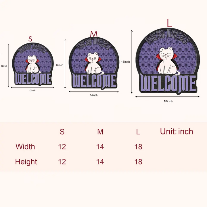 Personalized Custom Door Sign - Halloween Gift For Cat Mom, Cat Dad, Cat Lover, Cat Owner - Foolish Mortals Welcome