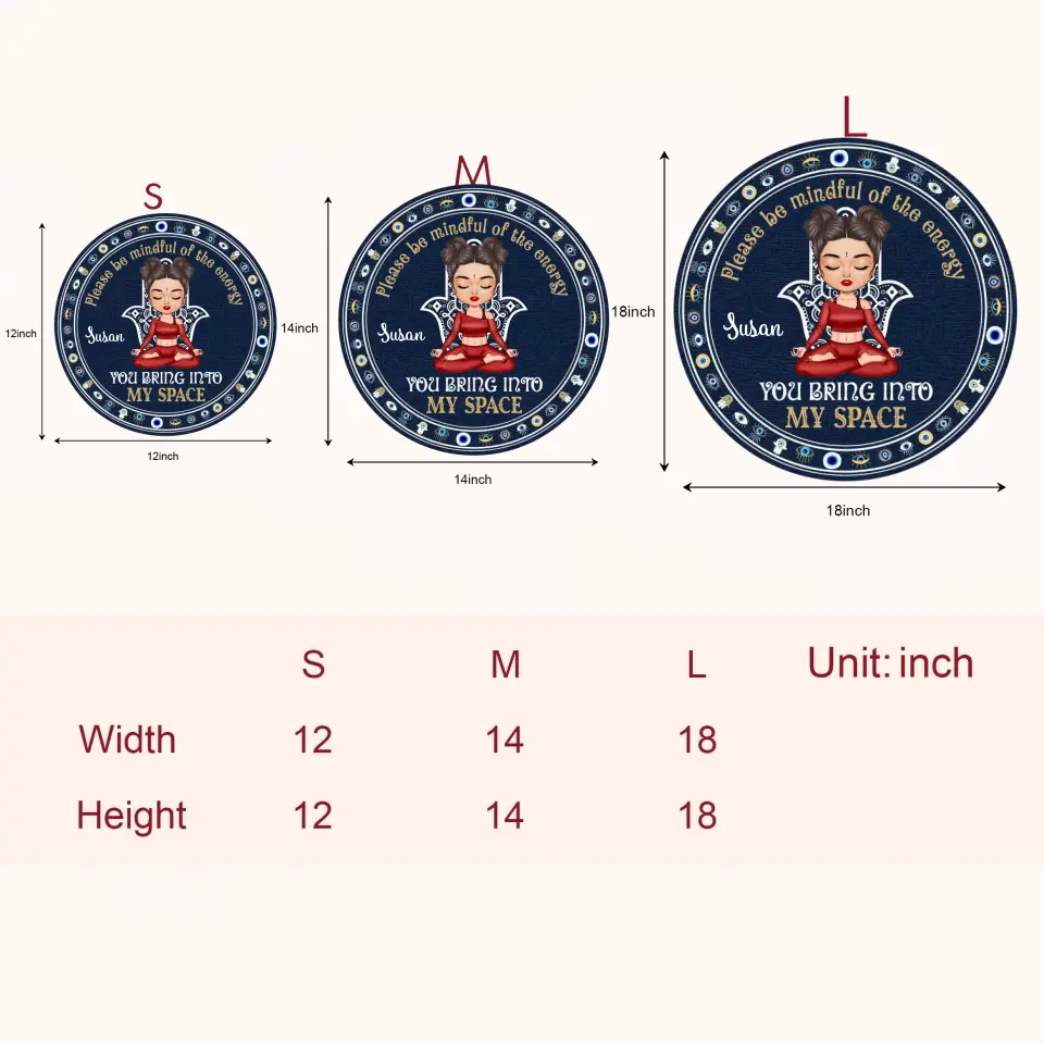 Personalized Custom Door Sign - Home Decor Gift For Yoga Lover - Please Be Mindful Of The Energy V2