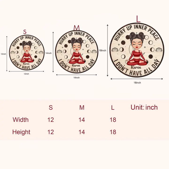 Personalized Custom Door Sign - Home Decor Gift For Yoga Lover - Hurry Up Inner Space