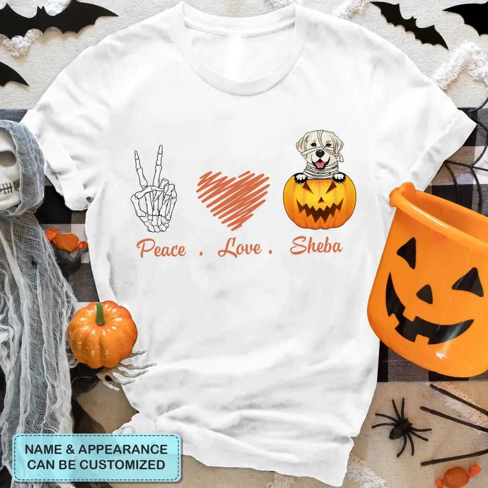 Personalized Custom T-shirt - Halloween Gift For Cat, Dog Lover - Peace Love Pumpkin