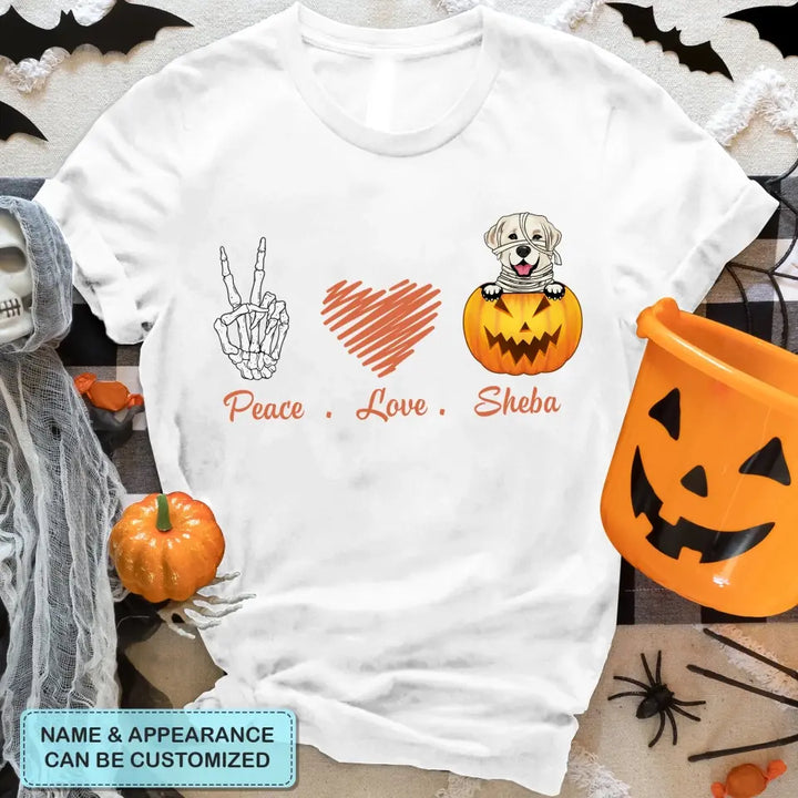 Personalized Custom T-shirt - Halloween Gift For Cat, Dog Lover - Peace Love Pumpkin