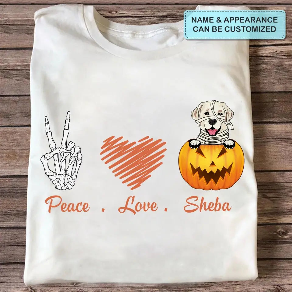 Personalized Custom T-shirt - Halloween Gift For Cat, Dog Lover - Peace Love Pumpkin
