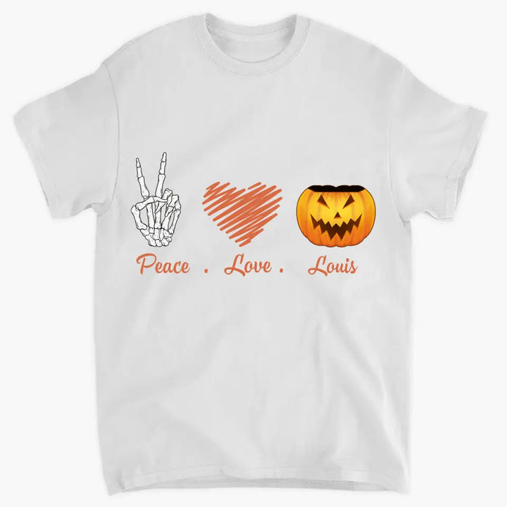 Personalized Custom T-shirt - Halloween Gift For Cat, Dog Lover - Peace Love Pumpkin