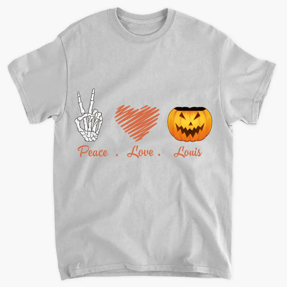 Personalized Custom T-shirt - Halloween Gift For Cat, Dog Lover - Peace Love Pumpkin
