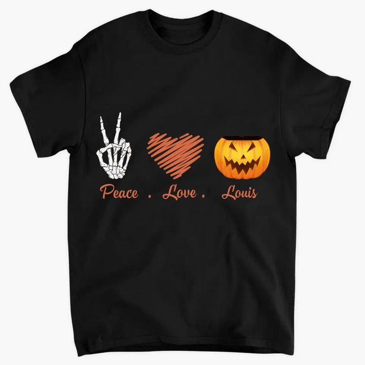 Personalized Custom T-shirt - Halloween Gift For Cat, Dog Lover - Peace Love Pumpkin