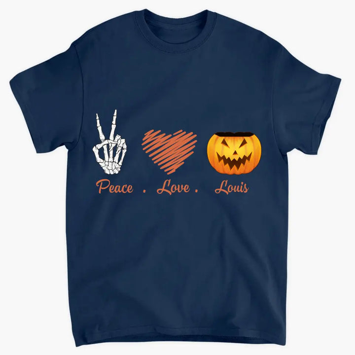 Personalized Custom T-shirt - Halloween Gift For Cat, Dog Lover - Peace Love Pumpkin