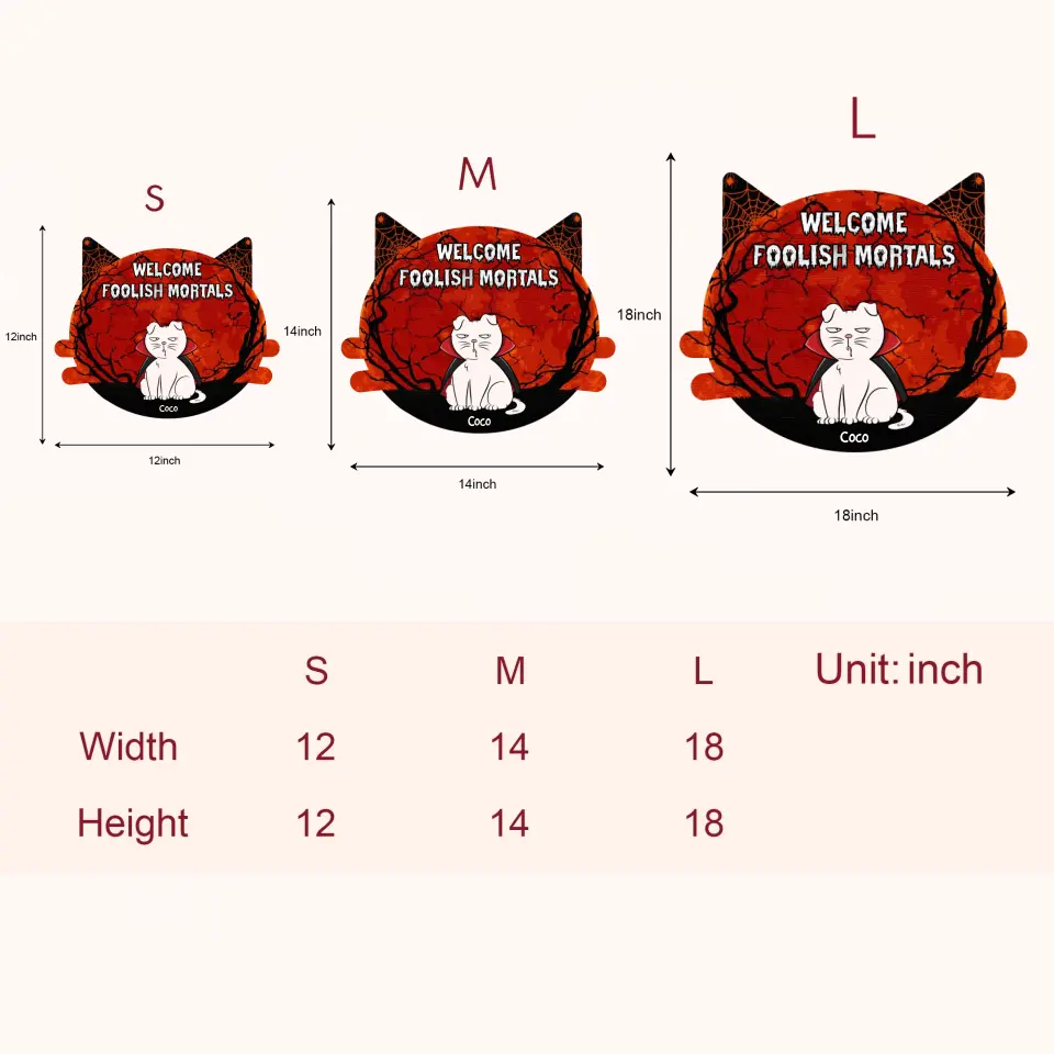 Welcome Foolish Mortals - Personalized Custom Halloween Welcome Sign - Gift For Cat Mom, Cat Dad, Cat Lover, Cat Owner