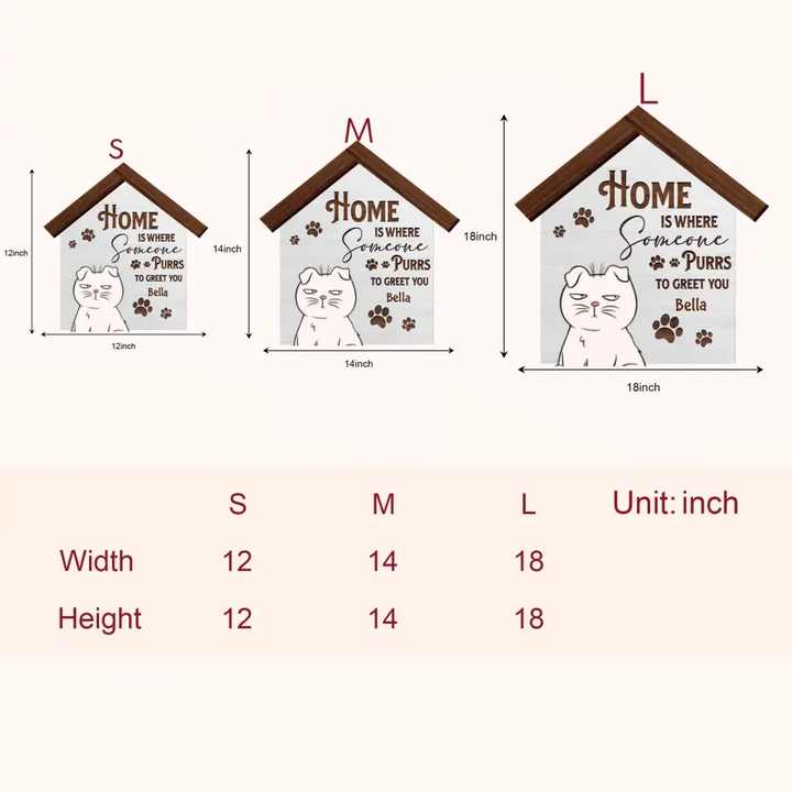 Personalized Custom Door Sign - Gift For Cat Mom, Cat Dad, Cat Lover, Cat Owner - Home Is Where Someone Purrs To Greet You