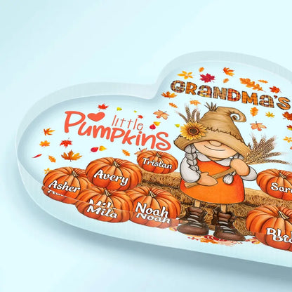 Personalized Custom Heart-shaped Acrylic Plaque - Halloween, Fall Gift For Grandma, Mom - Grandma's Little Pumpkins