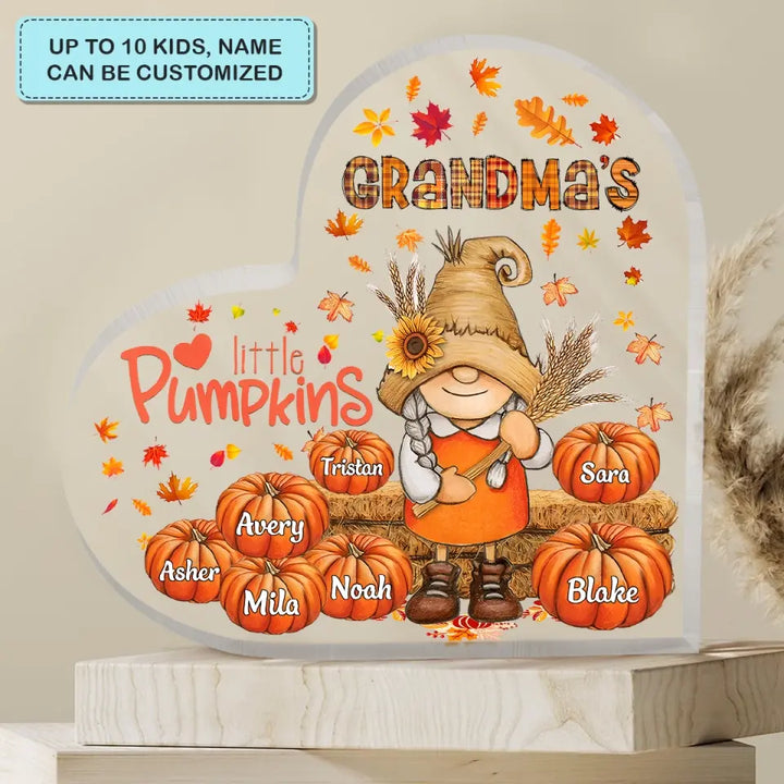 Personalized Custom Heart-shaped Acrylic Plaque - Halloween, Fall Gift For Grandma, Mom - Grandma's Little Pumpkins