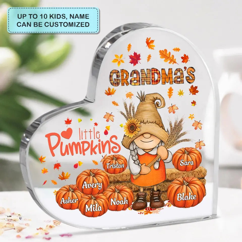 Personalized Custom Heart-shaped Acrylic Plaque - Halloween, Fall Gift For Grandma, Mom - Grandma's Little Pumpkins
