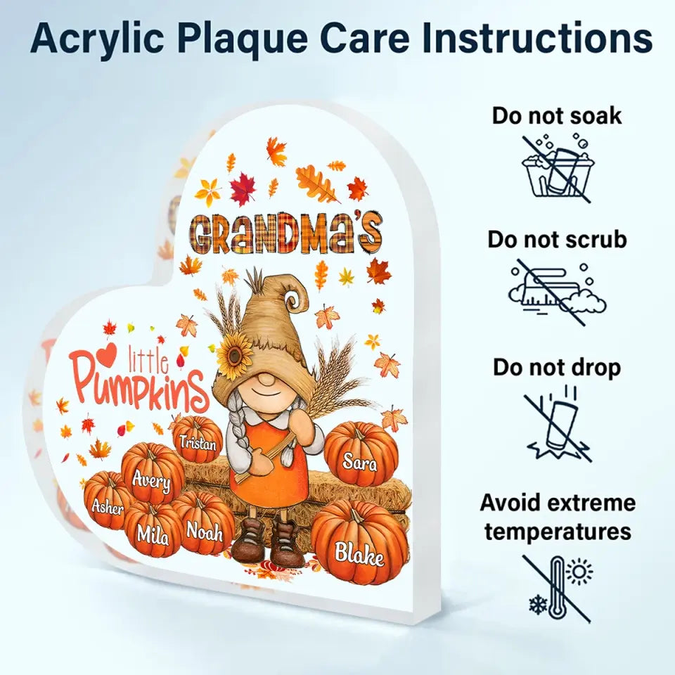 Personalized Custom Heart-shaped Acrylic Plaque - Halloween, Fall Gift For Grandma, Mom - Grandma's Little Pumpkins