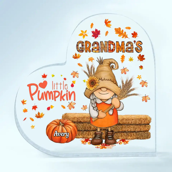 Personalized Custom Heart-shaped Acrylic Plaque - Halloween, Fall Gift For Grandma, Mom - Grandma's Little Pumpkins