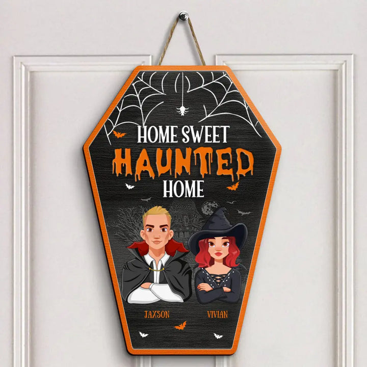 Personalized Custom Door Sign - Halloween Gift For Couple, Wife, Husband - Home Sweet Haunted Home