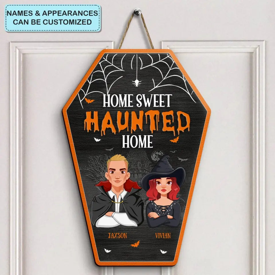 Personalized Custom Door Sign - Halloween Gift For Couple, Wife, Husband - Home Sweet Haunted Home