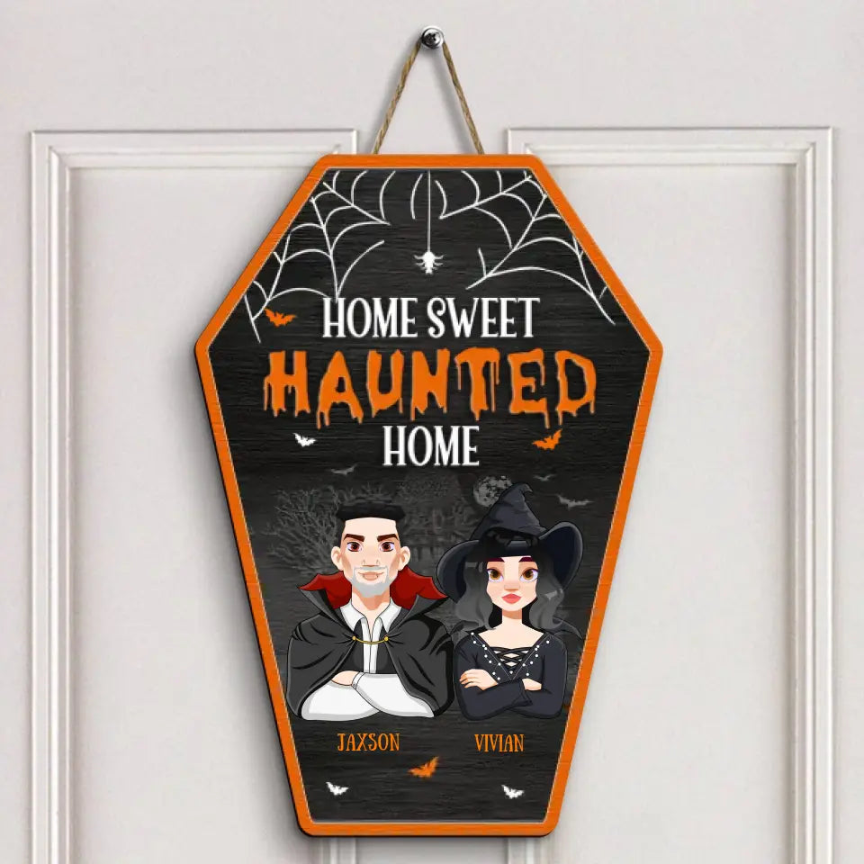 Personalized Custom Door Sign - Halloween Gift For Couple, Wife, Husband - Home Sweet Haunted Home