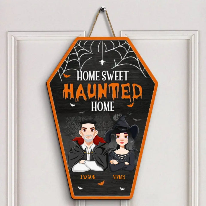 Personalized Custom Door Sign - Halloween Gift For Couple, Wife, Husband - Home Sweet Haunted Home