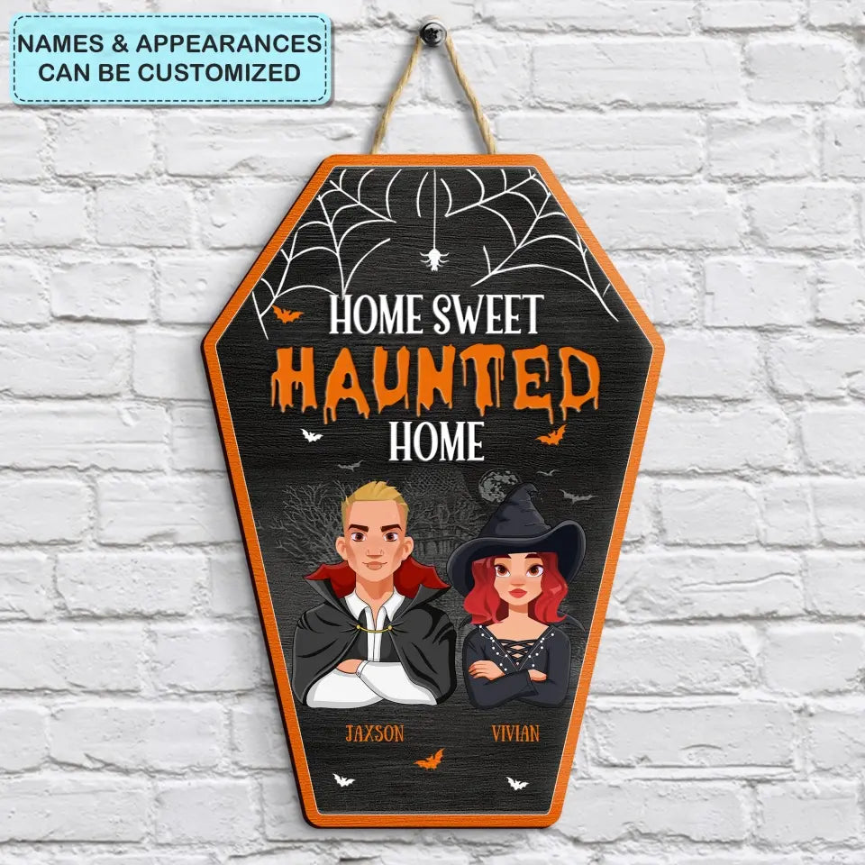 Personalized Custom Door Sign - Halloween Gift For Couple, Wife, Husband - Home Sweet Haunted Home