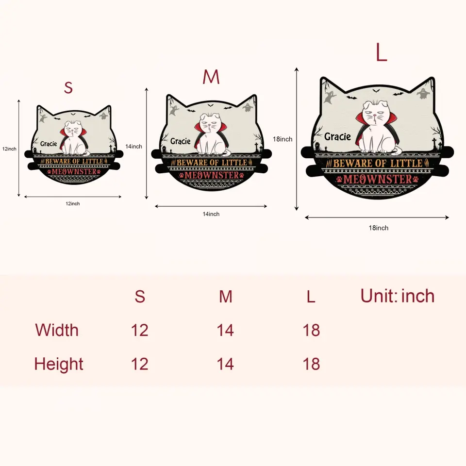 Personalized Custom Door Sign - Halloween Gift For Cat Lover, Cat Mom, Cat Dad, Cat Parents - Beware Of Little Meownsters