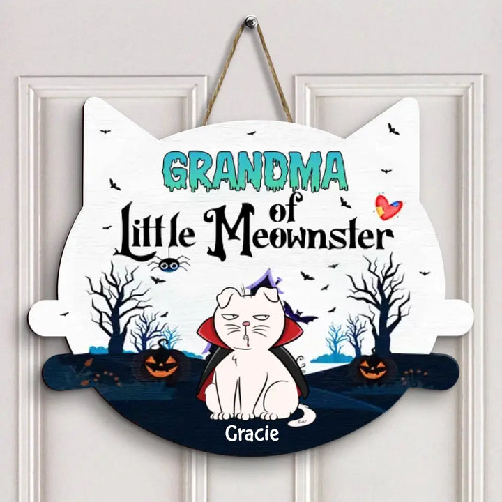 Personalized Custom Door Sign - Halloween Gift For Cat Lover, Cat Mom, Cat Dad, Cat Parents - Grandma Of Little Meownsters