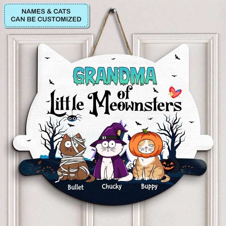 Personalized Custom Door Sign - Halloween Gift For Cat Lover, Cat Mom, Cat Dad, Cat Parents - Grandma Of Little Meownsters