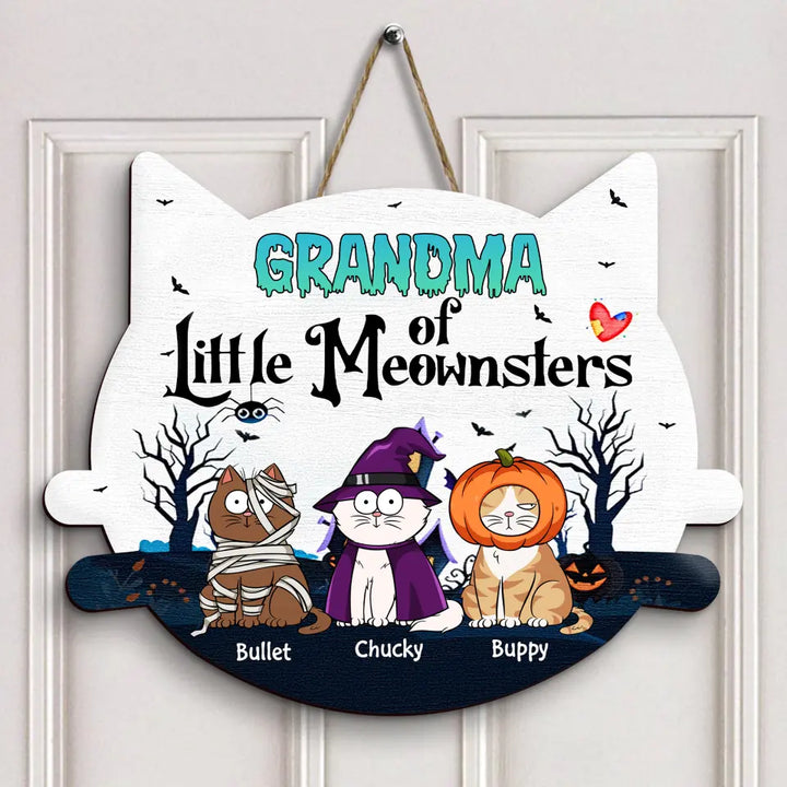 Personalized Custom Door Sign - Halloween Gift For Cat Lover, Cat Mom, Cat Dad, Cat Parents - Grandma Of Little Meownsters