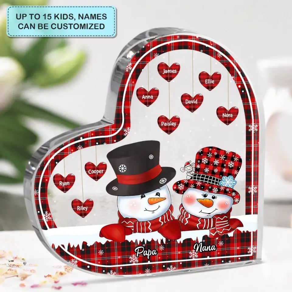 Personalized Custom Heart-shaped Acrylic Plaque - Christmas Gift For Grandpa, Grandma, Grandkid - Papa, Nana Snowman Christmas