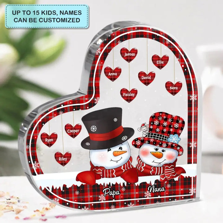 Personalized Custom Heart-shaped Acrylic Plaque - Christmas Gift For Grandpa, Grandma, Grandkid - Papa, Nana Snowman Christmas