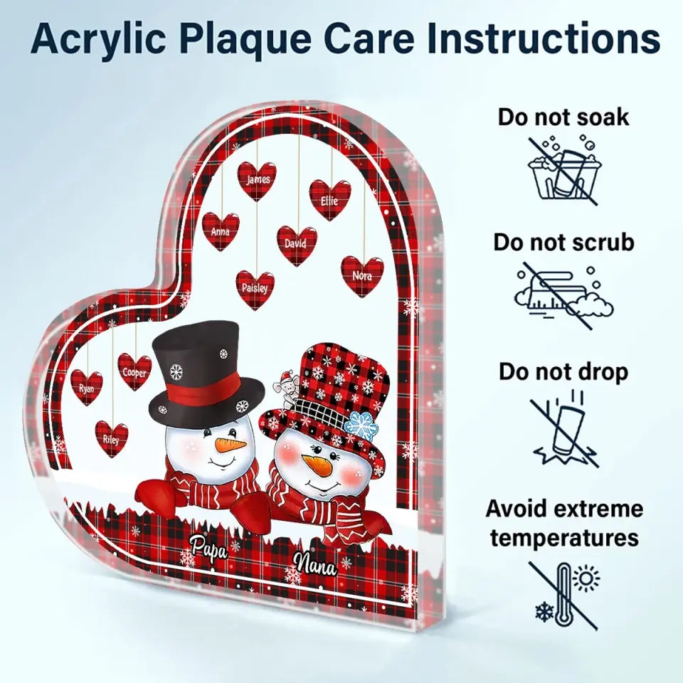 Personalized Custom Heart-shaped Acrylic Plaque - Christmas Gift For Grandpa, Grandma, Grandkid - Papa, Nana Snowman Christmas