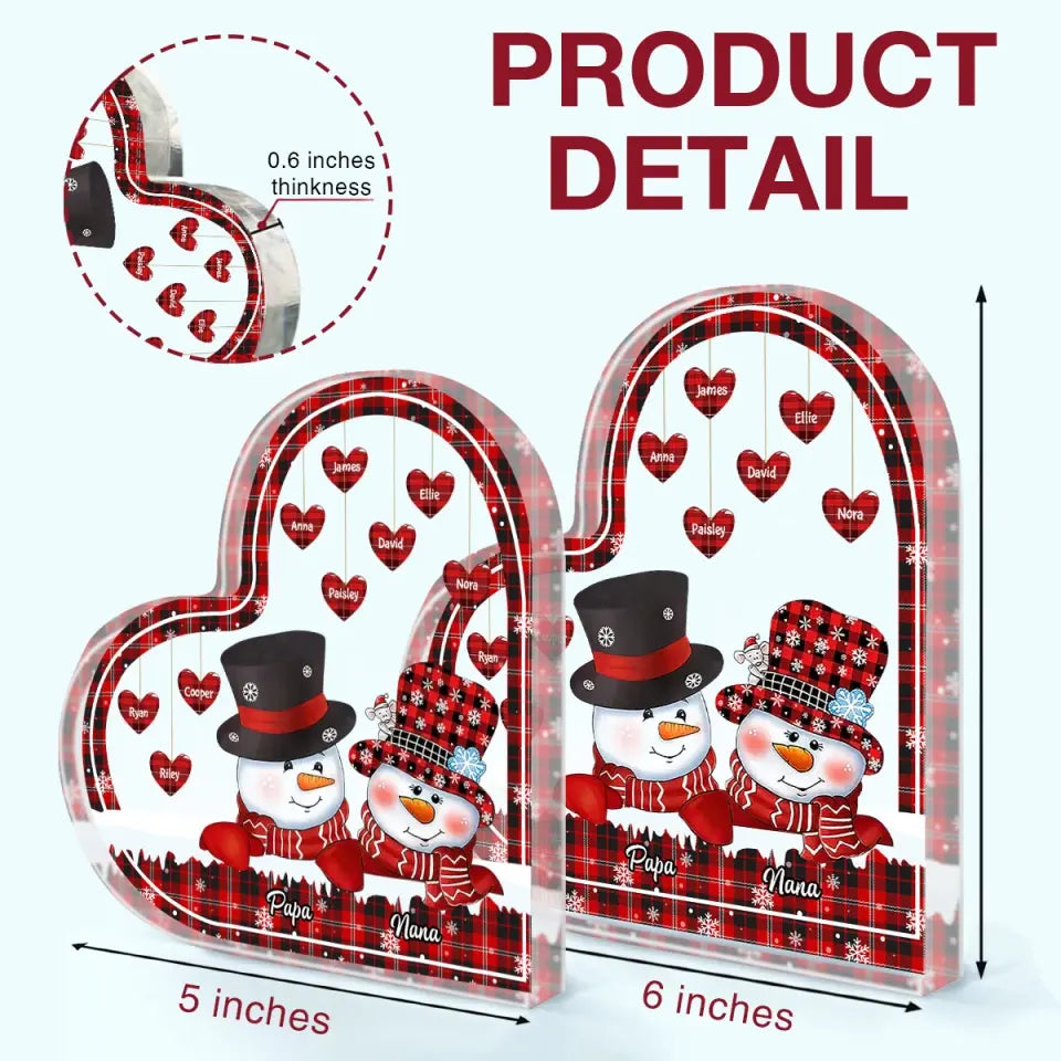 Personalized Custom Heart-shaped Acrylic Plaque - Christmas Gift For Grandpa, Grandma, Grandkid - Papa, Nana Snowman Christmas