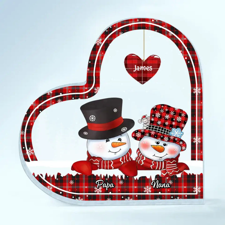 Personalized Custom Heart-shaped Acrylic Plaque - Christmas Gift For Grandpa, Grandma, Grandkid - Papa, Nana Snowman Christmas