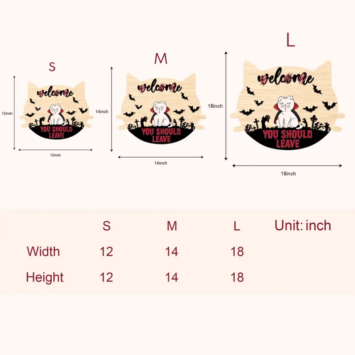 Welcome You Should Leave - Personalized Custom Door Sign - Halloween Gift For Cat Mom, Cat Dad, Cat Lover, Cat Owner